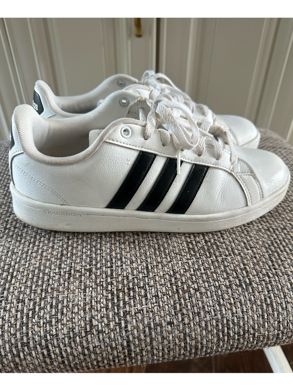 adidas White Grand Court Sneakers with Black Stripes - Women 8.5